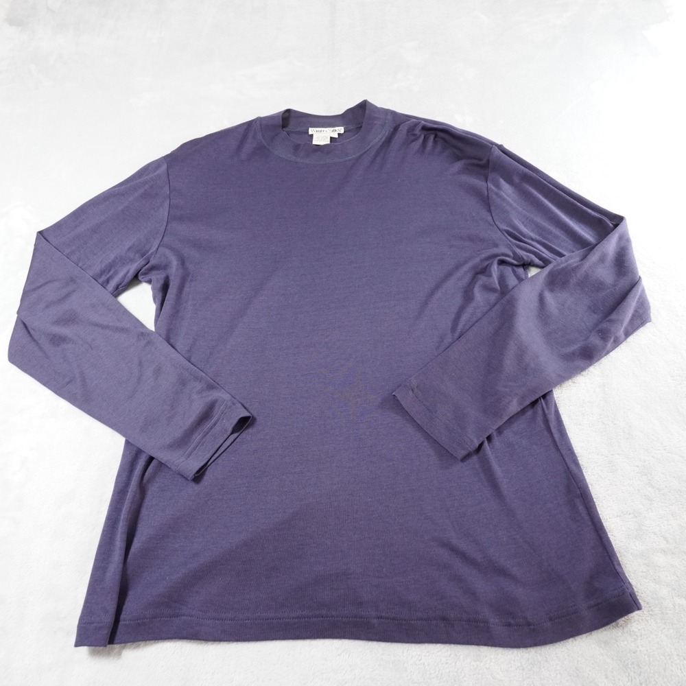 Wintersilks Base Layer Silk Cotton Womens L Navy Blue Long Sleeve Mock Neck